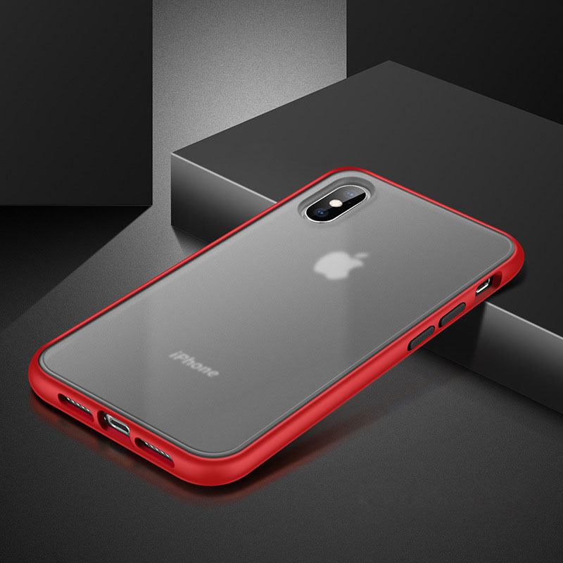 iPHONE XR Slim Matte Hybrid Bumper Case (Black Red)